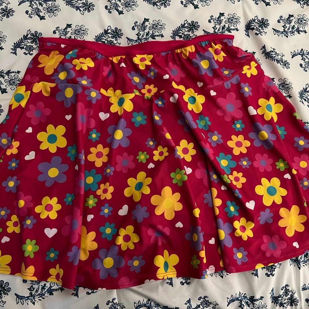 Pink w Flowers Sparkle/Bolder Athletic Skirt (tennis, running, pickleball) 2XL